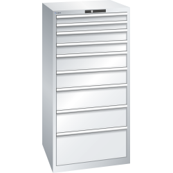 LISTA - Armoire à tiroirs 36x36E (LxPxH) 717x725x1450mm 9 tiroirs (2x75/2x100/2x150/2x200/1x300) 75kg KEY Lock Gris clair RAL 7035