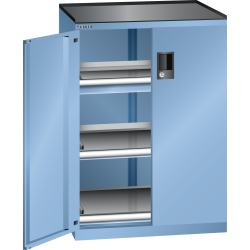 LISTA - Armoire à tiroirs avec portes battantes 36x27E (LxPxH) 717x600x1020mm 1 tiroir (200kg), 2 rayons extensibles (200kg) KEY Lock Bleu clair RAL 5012
