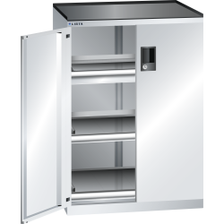 LISTA - Armoire à tiroirs avec portes battantes 36x27E (LxPxH) 717x600x1020mm 1 tiroir (200kg), 2 rayons extensibles (200kg) KEY Lock Gris clair RAL 7035