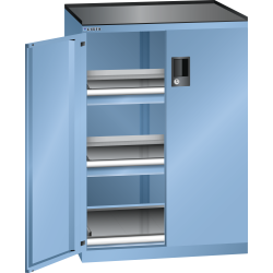 LISTA - Armoire à tiroirs avec portes battantes 36x27E (LxPxH) 717x600x1020mm 2 tiroirs (75kg), 1 rayon extensible (75kg) KEY Lock Bleu clair RAL 5012