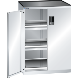 LISTA - Armoire à tiroirs avec portes battantes 36x27E (LxPxH) 717x600x1020mm 2 tiroirs (200kg), 1 rayon extensible (200kg) KEY Lock Gris clair RAL 7035