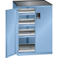 LISTA - Armoire à tiroirs avec portes battantes 36x27E (LxPxH) 717x600x1020mm 3 tiroirs (200kg), 1 rayon extensible (200kg) KEY Lock Bleu clair RAL 5012