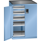 LISTA - Armoire à tiroirs avec portes battantes 36x27E (LxPxH) 717x600x1020mm 3 tiroirs (200kg), 2 rayons extensibles (200kg) KEY Lock Bleu clair RAL 5012