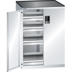 LISTA - Armoire à tiroirs avec portes battantes 36x27E (LxPxH) 717x600x1020mm 4 tiroirs (75kg) KEY Lock Gris clair RAL 7035
