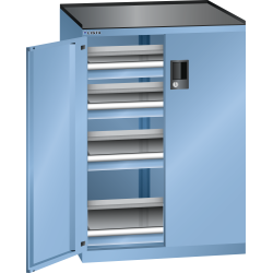 LISTA - Armoire à tiroirs avec portes battantes 36x27E (LxPxH) 717x600x1020mm 4 tiroirs (200kg) KEY Lock Bleu clair RAL 5012