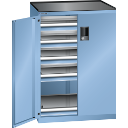 LISTA - Armoire à tiroirs avec portes battantes 36x27E (LxPxH) 717x600x1020mm 5 tiroirs (75kg) KEY Lock Bleu clair RAL 5012