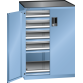 LISTA - Armoire à tiroirs avec portes battantes 36x27E (LxPxH) 717x600x1020mm 5 tiroirs (75kg) KEY Lock Bleu clair RAL 5012