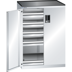 LISTA - Armoire à tiroirs avec portes battantes 36x27E (LxPxH) 717x600x1020mm 5 tiroirs (75kg) KEY Lock Gris clair RAL 7035
