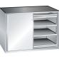 LISTA - Armoire à tiroirs avec portes coulissantes 2x36x27E (LxPxH) 1430x627x1020mm 2 tiroirs (75kg), 6 rayons extensibles (75kg) KEY Lock Gris clair RAL 7035