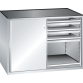 LISTA - Armoire à tiroirs avec portes coulissantes 2x36x27E (LxPxH) 1430x627x1020mm 6 tiroirs (75kg), 2 rayons extensibles (75kg) KEY Lock Gris clair RAL 7035