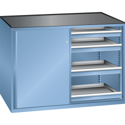 LISTA - Armoire à tiroirs avec portes coulissantes 2x36x27E (LxPxH) 1430x627x1020mm 8 tiroirs (200kg) KEY Lock Bleu clair RAL 5012