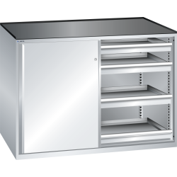 LISTA - Armoire à tiroirs avec portes coulissantes 2x36x27E (LxPxH) 1430x627x1020mm 8 tiroirs (200kg) KEY Lock Gris clair RAL 7035