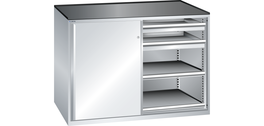 Armoire à portes coulissantes Lista 2x36x27E 4 tiroirs, 4 rayons extensibles - charge 75 Kg