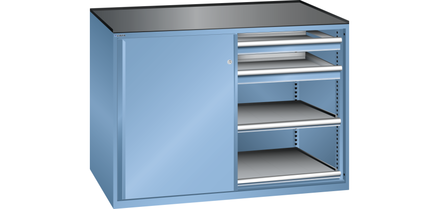 Armoire à portes coulissantes Lista 2x36x27E 4 tiroirs, 4 rayons extensibles - charge 200 Kg