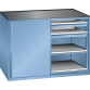 LISTA - Armoire à tiroirs avec portes coulissantes 2x36x27E (LxPxH) 1430x627x1020mm 4 tiroirs (200kg), 4 rayons extensibles (200kg) KEY Lock Bleu clair RAL 5012