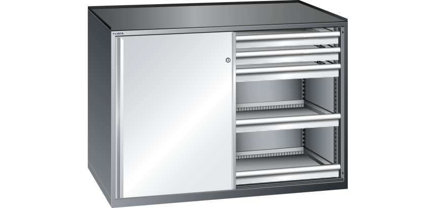 Armoire à tiroirs à portes coulissantes Lista 2x36x27E avec tiroirs - charge 75 Kg