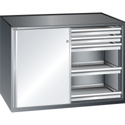 LISTA - Armoire à tiroirs avec portes coulissantes 2x36x27E (LxPxH) 1430x627x1020mm 10 tiroirs (200kg) KEY Lock Bleu clair RAL 5012