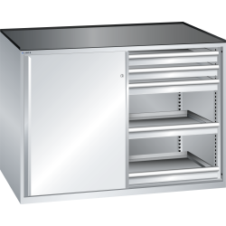 LISTA - Armoire à tiroirs avec portes coulissantes 2x36x27E (LxPxH) 1430x627x1020mm 10 tiroirs (200kg) KEY Lock Gris clair RAL 7035