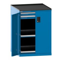 LISTA - Armoire à tiroirs avec portes battantes 36x36E (LxPxH) 717x753x1020mm 2 tiroirs (200kg), 2 rayons extensibles (200kg) KEY Lock Bleu clair RAL 5012