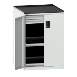 LISTA - Armoire à tiroirs avec portes battantes 36x36E (LxPxH) 717x753x1020mm 2 tiroirs (200kg), 2 rayons extensibles (200kg) KEY Lock Gris clair RAL 7035