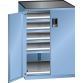 LISTA - Armoire à tiroirs avec portes battantes 36x36E (LxPxH) 717x753x1020mm 4 tiroirs (75kg), 1 rayon extensible (75kg) KEY Lock Bleu clair RAL 5012