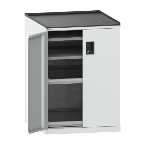 LISTA - Armoire à tiroirs avec portes battantes 36x36E (LxPxH) 717x753x1020mm 2 rayons extensibles (200kg), 2 rayons amovibles (200kg) KEY Lock Gris clair RAL 7035