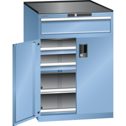 LISTA - Armoire à tiroirs avec portes battantes 36x36E (LxPxH) 717x753x1020mm 3 tiroirs (75kg), 2 rayons extensibles (75kg) KEY Lock Bleu clair RAL 5012