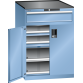 LISTA - Armoire à tiroirs avec portes battantes 36x36E (LxPxH) 717x753x1020mm 3 tiroirs (75kg), 2 rayons extensibles (75kg) KEY Lock Bleu clair RAL 5012
