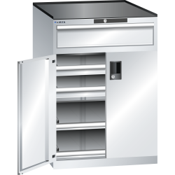 LISTA - Armoire à tiroirs avec portes battantes 36x36E (LxPxH) 717x753x1020mm 3 tiroirs (75kg), 2 rayons extensibles (75kg) KEY Lock Gris clair RAL 7035