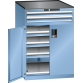 LISTA - Armoire à tiroirs avec portes battantes 36x36E (LxPxH) 717x753x1020mm 5 tiroirs (75kg), 1 rayon extensible (75kg) KEY Lock Bleu clair RAL 5012