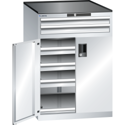 LISTA - Armoire à tiroirs avec portes battantes 36x36E (LxPxH) 717x753x1020mm 5 tiroirs (75kg), 1 rayon extensible (75kg) KEY Lock Gris clair RAL 7035