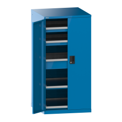 LISTA - Armoire à tiroirs avec portes battantes 36x36E (LxPxH) 717x753x1450mm 3 tiroirs (200kg), 2 rayons extensibles (200kg) KEY Lock Bleu clair RAL 5012