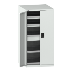 LISTA - Armoire à tiroirs avec portes battantes 36x36E (LxPxH) 717x753x1450mm 3 tiroirs (200kg), 2 rayons extensibles (200kg) KEY Lock Gris clair RAL 7035