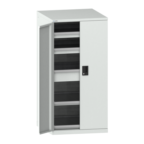 LISTA - Armoire à tiroirs avec portes battantes 36x36E (LxPxH) 717x753x1450mm 3 tiroirs (200kg), 2 rayons extensibles (200kg) KEY Lock Gris clair RAL 7035