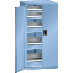 LISTA - Armoire à tiroirs avec portes battantes 36x36E (LxPxH) 717x753x1450mm 5 tiroirs (75kg) KEY Lock Bleu clair RAL 5012