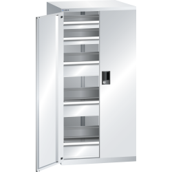 LISTA - Armoire à tiroirs avec portes battantes 36x36E (LxPxH) 717x753x1450mm 5 tiroirs (75kg) KEY Lock Gris clair RAL 7035