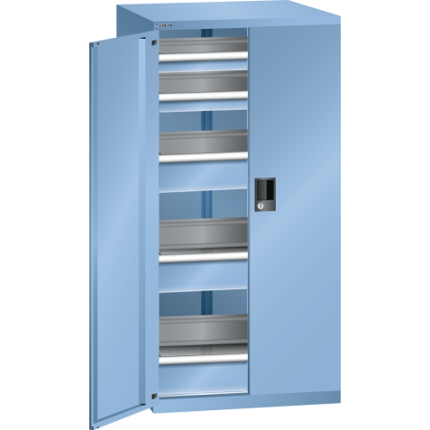 LISTA - Armoire à tiroirs avec portes battantes 36x36E (LxPxH) 717x753x1450mm 5 tiroirs (200kg) KEY Lock Bleu clair RAL 5012