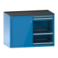 LISTA - Armoire à tiroirs avec portes coulissantes 2x36x36E (LxPxH) 1430x780x1020mm 4 tiroirs (75kg), 4 rayons extensibles (75kg) KEY Lock Bleu clair RAL 5012
