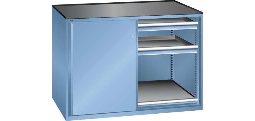 Armoire à portes coulissantes Lista 2x36x36E 4 tiroirs, 2 étagères extensibles - charge 200 Kg
