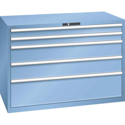 LISTA - Armoire à tiroirs 78x36E (LxPxH) 1431x725x1000mm 5 tiroirs (2x100/2x200/1x300) 200kg KEY Lock Bleu clair RAL 5012