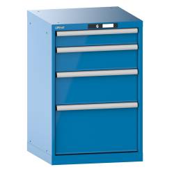 LISTA - Armoire à tiroirs 27x27E (LxPxH) 564x572x850mm 4 tiroirs (1x100/1x150/1x200/1x300) 75kg KEY Lock Bleu clair RAL 5012