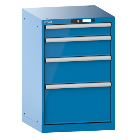 LISTA - Armoire à tiroirs 27x27E (LxPxH) 564x572x850mm 4 tiroirs (1x100/1x150/1x200/1x300) 75kg KEY Lock Bleu clair RAL 5012