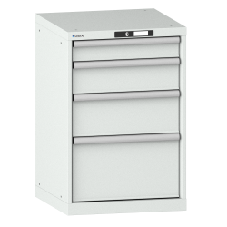 LISTA - Armoire à tiroirs 27x27E (LxPxH) 564x572x850mm 4 tiroirs (1x100/1x150/1x200/1x300) 75kg KEY Lock Gris clair RAL 7035