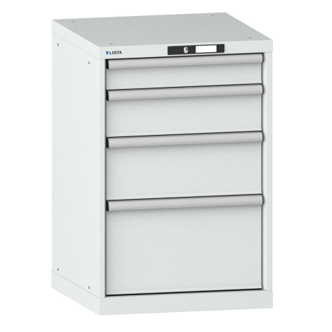 LISTA - Armoire à tiroirs 27x27E (LxPxH) 564x572x850mm 4 tiroirs (1x100/1x150/1x200/1x300) 75kg KEY Lock Gris clair RAL 7035