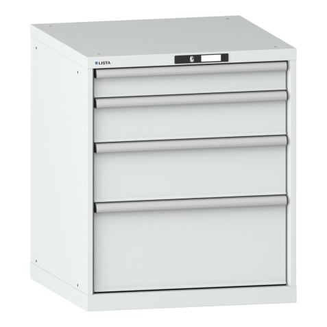 LISTA - Armoire à tiroirs 36x36E (LxPxH) 717x725x850mm 4 tiroirs (1x100/1x150/1x200/1x300) 75kg KEY Lock Gris clair RAL 7035