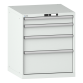 LISTA - Armoire à tiroirs 36x36E (LxPxH) 717x725x850mm 4 tiroirs (1x100/1x150/1x200/1x300) 75kg KEY Lock Gris clair RAL 7035