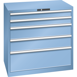 LISTA - Armoire à tiroirs 54x36E (LxPxH) 1023x725x1000mm 5 tiroirs (2x100/2x200/1x300**) 75/**200kg KEY Lock Bleu clair RAL 5012
