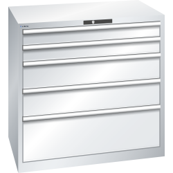 LISTA - Armoire à tiroirs 54x36E (LxPxH) 1023x725x1000mm 5 tiroirs (2x100/2x200/1x300**) 75/**200kg KEY Lock Gris clair RAL 7035