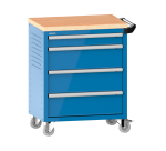 LISTA - Chariot d'atelier H 94,5 x L 83,3 x P 52,5, revêtement en bois multiplex, 4 tiroirs