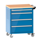 LISTA - Chariot d'atelier H 94,5 x L 83,3 x P 52,5, revêtement en bois multiplex, 4 tiroirs